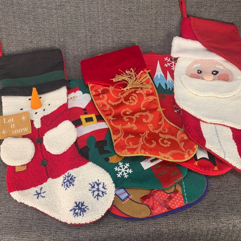 Assorted Christmas Stockings - Lot Of 6 - xmas frosty snowman santa penguins
